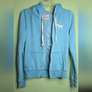 Victoria Secret Blue Zip-Up Hoodie with Dog Logo